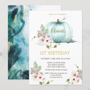 Watercolor Pumpkin Flowers Birthday  Invitation