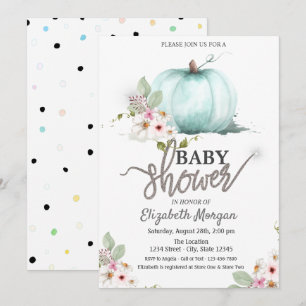 Watercolor Pumpkin Flowers Dotted Baby Shower   Invitation