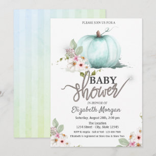 Watercolor Pumpkin Flowers Striped Baby Shower  Invitation
