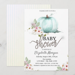 Watercolor Pumpkin Flowers Stripes Baby Shower Invitation