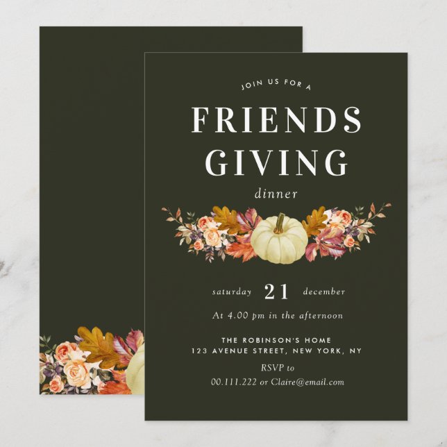 watercolor pumpkin friendsgiving celebration invitation (Front/Back)