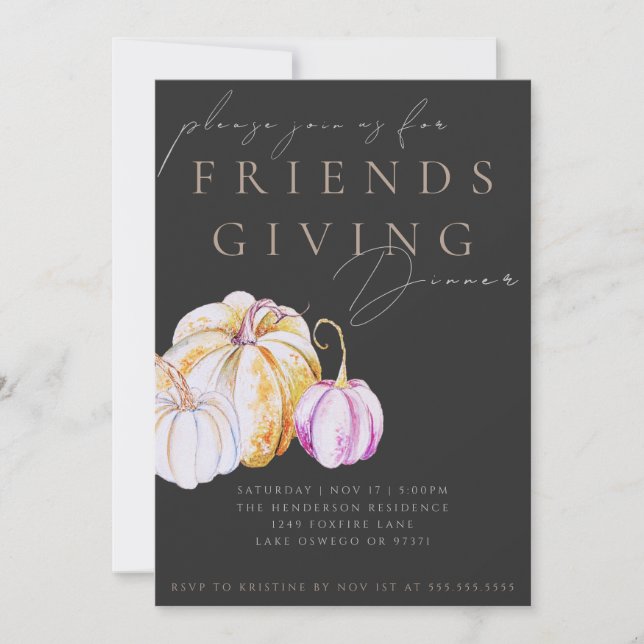 Watercolor Pumpkin Friendsgiving Dinner Invitation (Front)