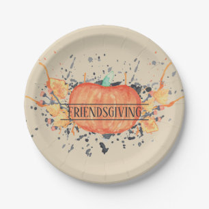 Watercolor Pumpkin Friendsgiving Paper Plate