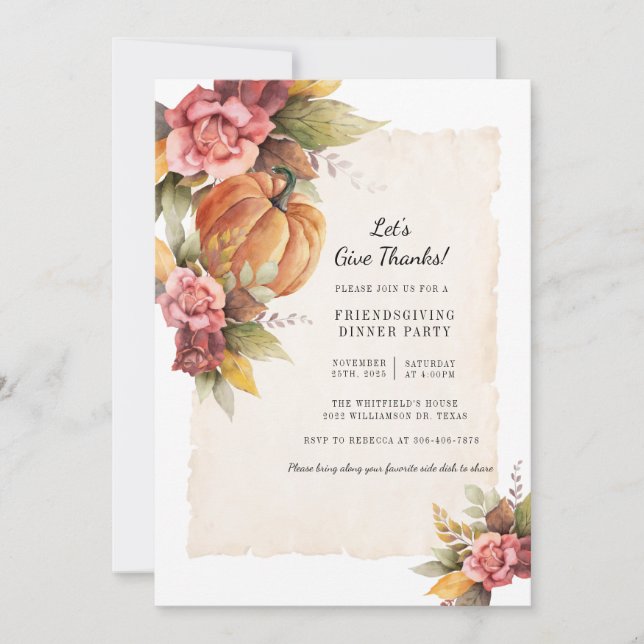 Watercolor Pumpkin Friendsgiving Thanksgiving Invitation (Front)