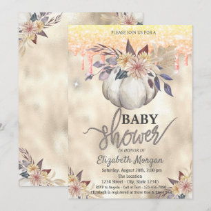 Watercolor Pumpkin Glitter Drips Baby Shower Invitation