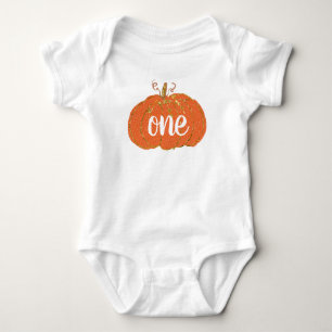 Watercolor Pumpkin Glitter Girl 1st Birthday Baby Bodysuit