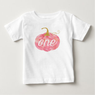 Watercolor Pumpkin Glitter Girl 1st Birthday Baby T-Shirt