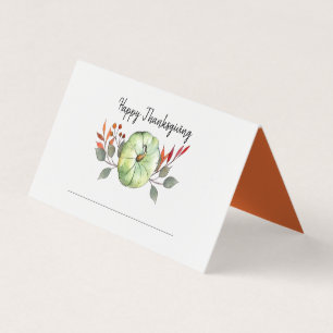 Watercolor Pumpkin green Thanksgiving place card
