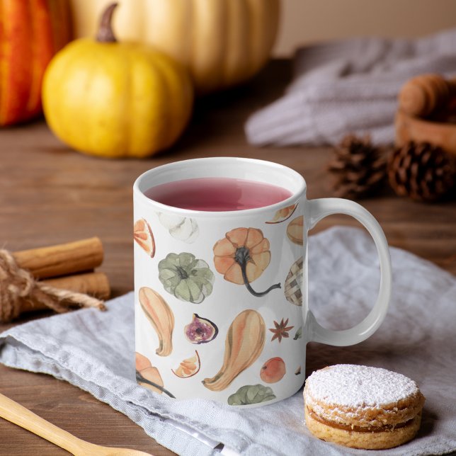 Watercolor Pumpkin Harvest Fall Coffee Two-Tone Coffee Mug (Creator Uploaded)