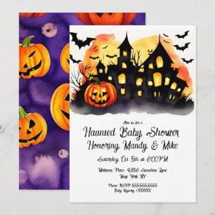 Watercolor Pumpkin Haunted House Halloween Party  Invitation