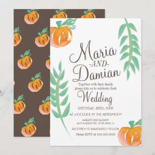Watercolor Pumpkin Illustration Green Fall Wedding Invitation