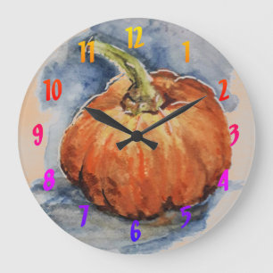 Watercolor pumpkin large clock