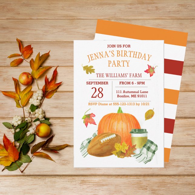 Watercolor Pumpkin Latte and Football Party Invitation (Creator Uploaded)