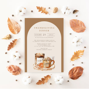 Watercolor Pumpkin Latte & Candle Thanksgiving  Invitation