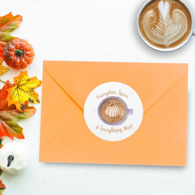 Watercolor Pumpkin Latte Pumpkin Spice Classic Round Sticker (A watercolor Pumpkin Spice sticker for your mail and crafts!)