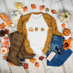 Watercolor Pumpkin, Leaf and Acorn Fall T-Shirt