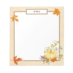 Watercolor Pumpkin & Leaves   Fall Themed Notepad
