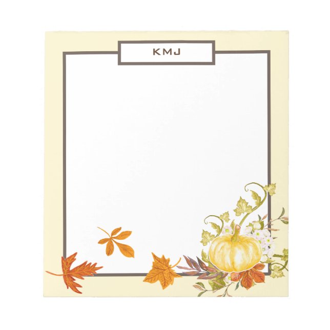 Watercolor Pumpkin & Leaves | Fall Themed Notepad (Front)