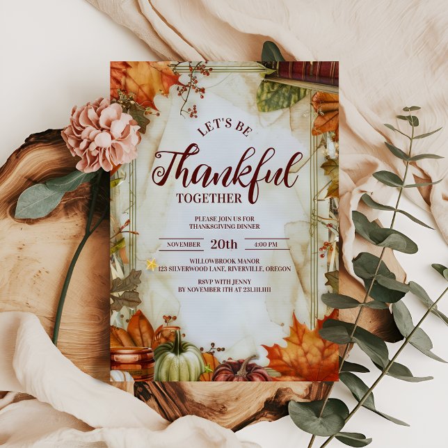 Watercolor Pumpkin Leaves Thanksgiving Dinner Invitation (Creator Uploaded)