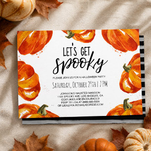 Watercolor Pumpkin Let’s Get Spooky Halloween Invitation
