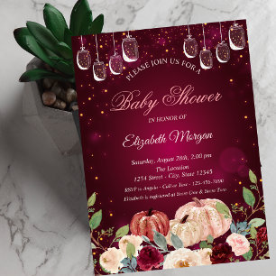 Watercolor Pumpkin,Lights,Floral Baby Shower Invitation