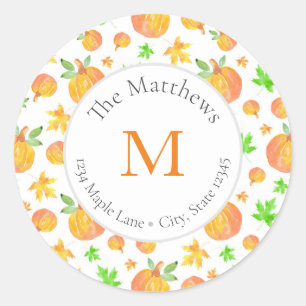 Watercolor Pumpkin & Maple Leaf Pattern labels