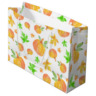 Watercolor Pumpkin & Maple Leaf Pattern  Large Gift Bag