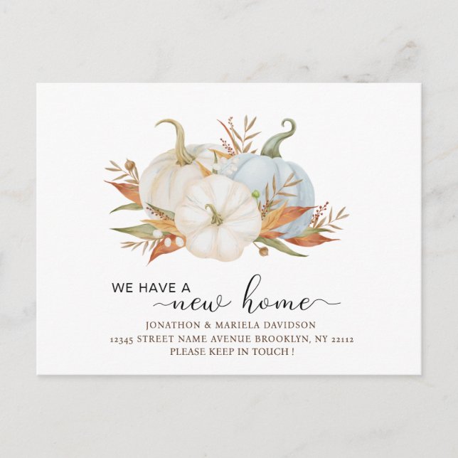 Watercolor Pumpkin New Home Moving Announcement  Postcard (Front)
