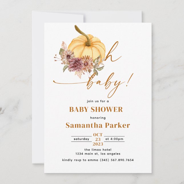 Watercolor Pumpkin Oh Baby Invitation (Front)