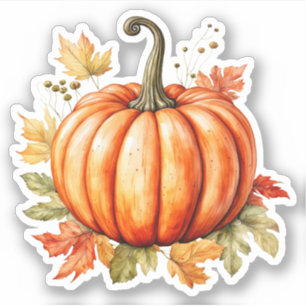 Watercolor Pumpkin on Maple tree Leaves