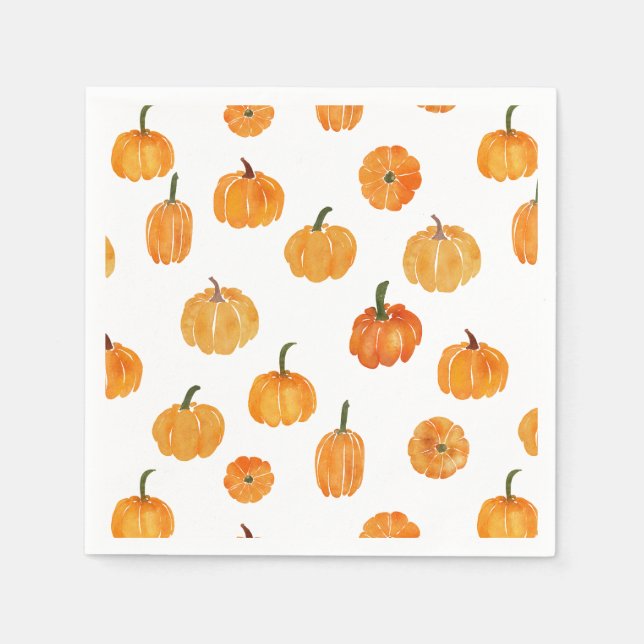 Watercolor Pumpkin Orange Pattern Napkin (Front)