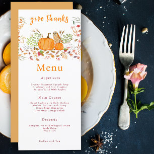 Watercolor Pumpkin & Owl In Autumn Menu