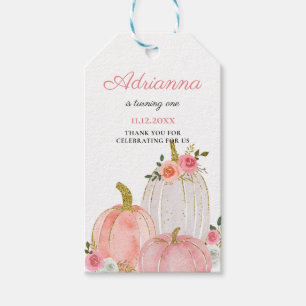 Watercolor Pumpkin Pastel Pink Rose Birthday Gift Tags