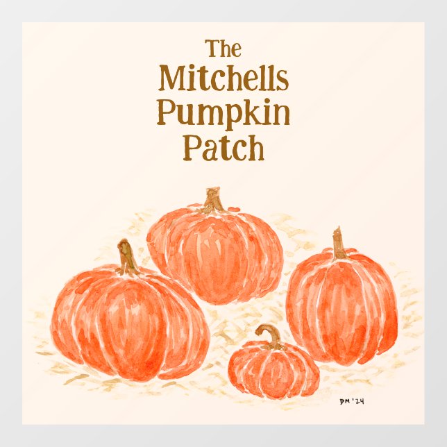 Watercolor Pumpkin Patch PERSONALIZE NAME Window Cling (Sheet)