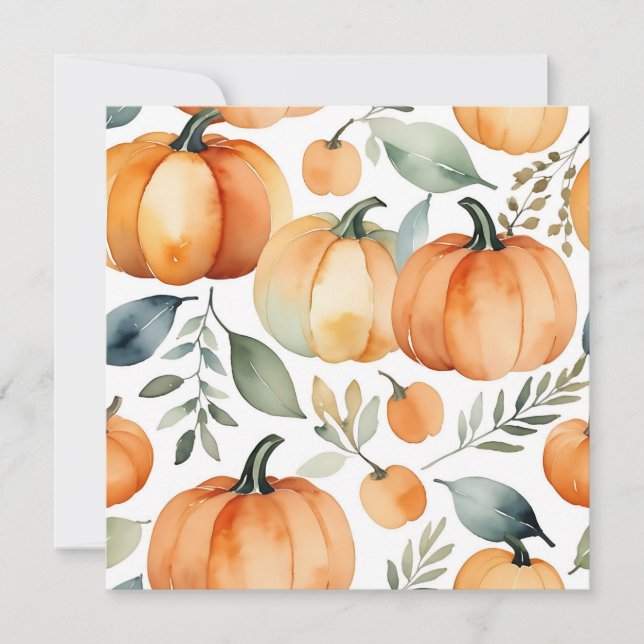 Watercolor Pumpkin Pattern Fall Background Invitation (Front)
