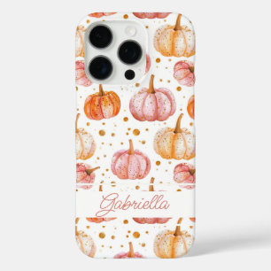 Watercolor Pumpkin pattern with name iPhone 16 Pro Case