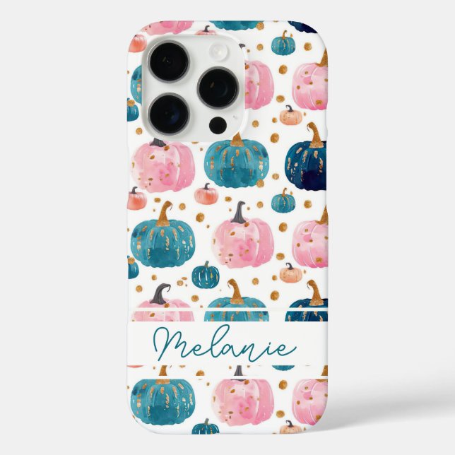 Watercolor Pumpkin pattern with name Case-Mate iPhone Case (Back)