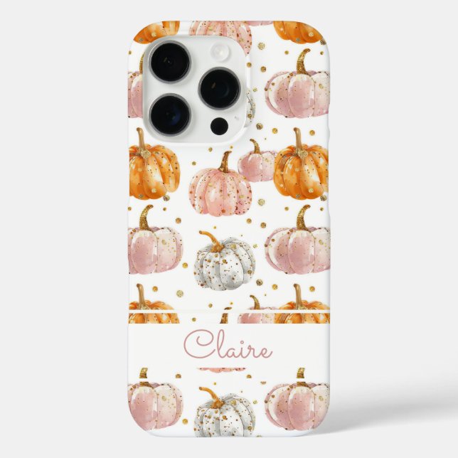 Watercolor Pumpkin pattern with name Case-Mate iPhone Case (Back)