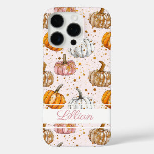 Watercolor Pumpkin pattern with name iPhone 16 Pro Case