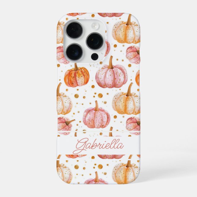 Watercolor Pumpkin pattern with name iPhone Case (Back)