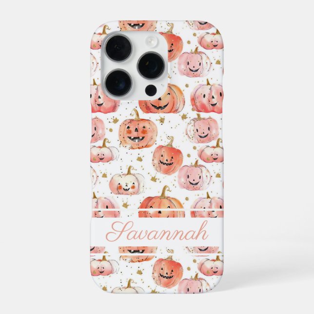 Watercolor Pumpkin pattern with name iPhone Case (Back)