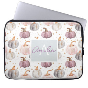 Watercolor Pumpkin pattern with name Laptop Sleeve