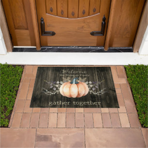 Watercolor Pumpkin Personalized Doormat