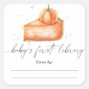 Watercolor pumpkin pie - Baby Shower bookplate Square Sticker