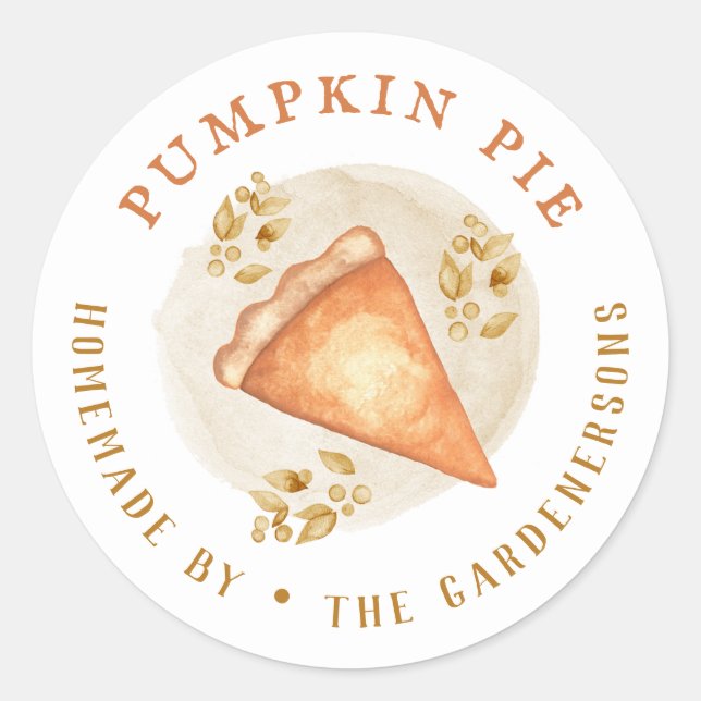 Watercolor Pumpkin Pie Classic Round Sticker (Front)
