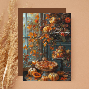 Watercolor Pumpkin Pie Happy Thanksgiving Holiday Card