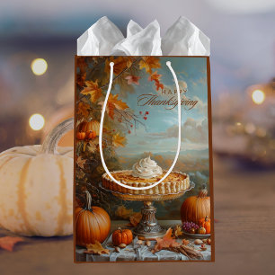 Watercolor Pumpkin Pie Happy Thanksgiving Medium Gift Bag