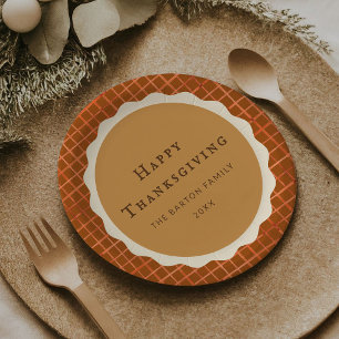 Watercolor Pumpkin Pie Happy Thanksgiving Paper Plate