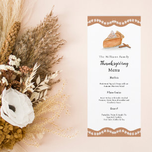 Watercolor Pumpkin Pie Maple Leaves Thanksgiving Menu