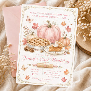 Watercolor Pumpkin Pie Sticks Autumn Cupcakes Bow Invitation